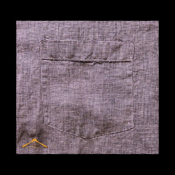 Orvis Linen Shirt XL, Blue Houndstooth, Short Sleeve, Hidden Button Down Collar - Picture 7 of 10